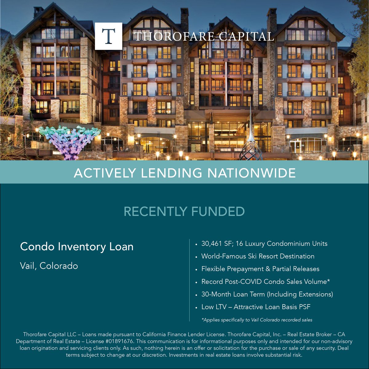 Recently Funded: Condo Inventory #Loan for Luxury Residences in #Vail, Colorado