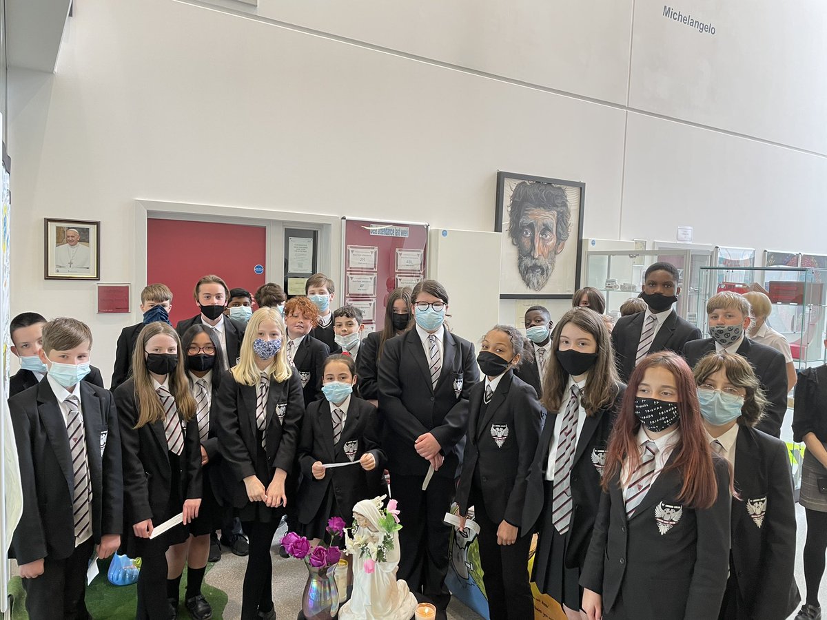 Our Crowning Mary service was held publicly in the main reception and supports by pupils. We sang, prayed and listened to the Word of God. As is tradition, the youngest pupil in the school crowned #OurLady #Mary @SABSalford