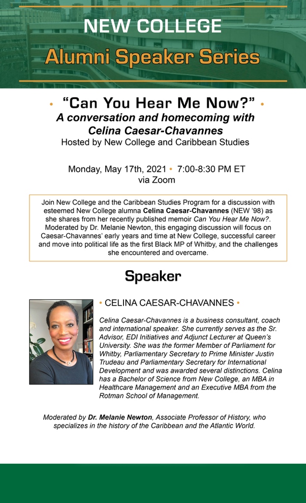 New College ORSL (@lifeatnew) on Twitter photo Join #NewCollegeToronto & <a href="/CSUofToronto/">Centre for Caribbean Studies</a> for the next Alumni Speaker Series! Celina Caesar-Chavannes (<a href="/iamcelinacc/">Celina Caesar (like the salad)-Chavannes (sh-van)</a>) will discuss her memoir, āCan You Hear Me Now?ā, and the challenges she overcame. May 17 at 7pm ET. Register to attend: newcollege.utoronto.ca/alumni-speaker⦠#UofT #UofTalumni Join #NewCollegeToronto & <a href="/CSUofToronto/">Centre for Caribbean Studies</a> for the next Alumni Speaker Series! Celina Caesar-Chavannes (<a href="/iamcelinacc/">Celina Caesar (like the salad)-Chavannes (sh-van)</a>) will discuss her memoir, āCan You Hear Me Now?ā, and the challenges she overcame. May 17 at 7pm ET. Register to attend: newcollege.utoronto.ca/alumni-speaker⦠#UofT #UofTalumni