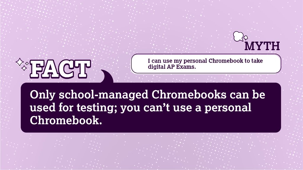 APforStudents's tweet image. Only school-managed Chromebooks can be used for digital AP Exams; you can’t use a personal Chromebook. spr.ly/6014HC5Sq
