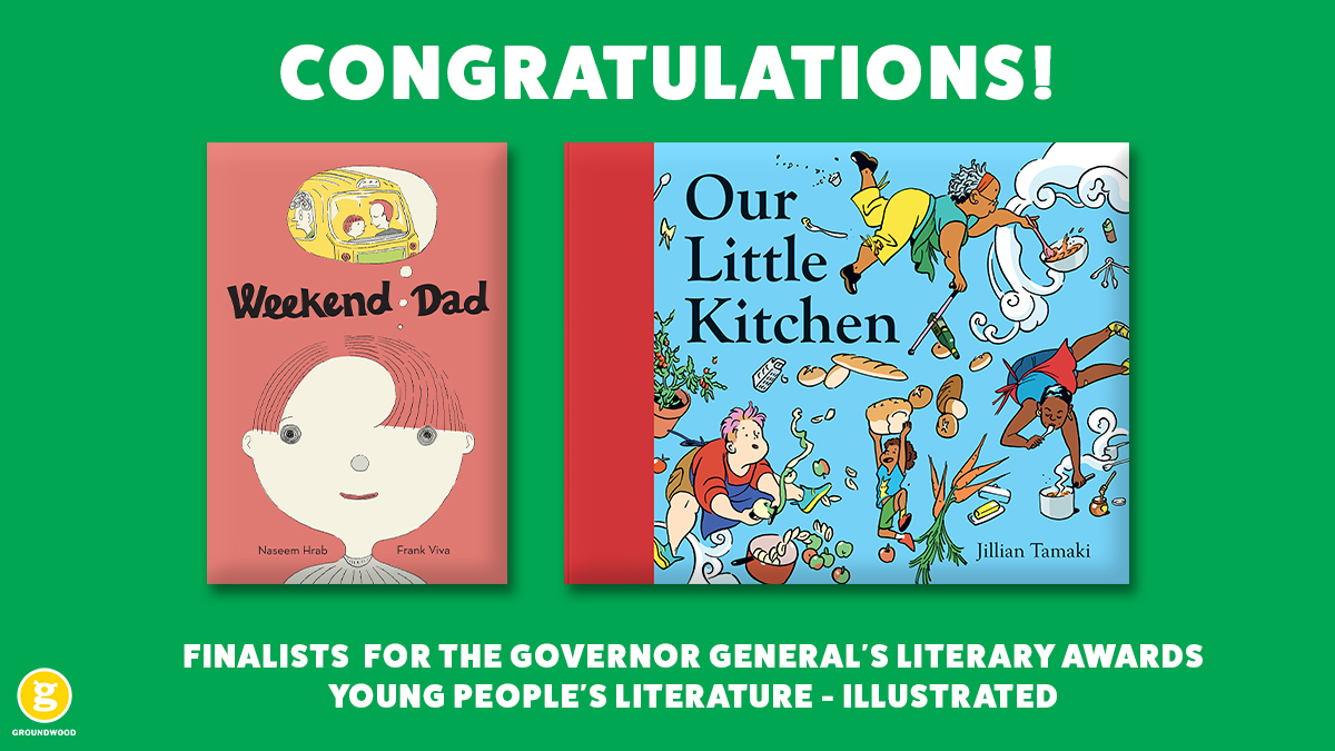 WEEKEND DAD, written by @Naseemo and illustrated by @VIVAandCO and OUR LITTLE KITCHEN, written and illustrated by @dirtbagg, have both been named as finalists for the Governor General's Literary Awards! Congratulations! 🎉🎉🎉🎉🎉 Learn more: bit.ly/33bOXLh #ggbooks