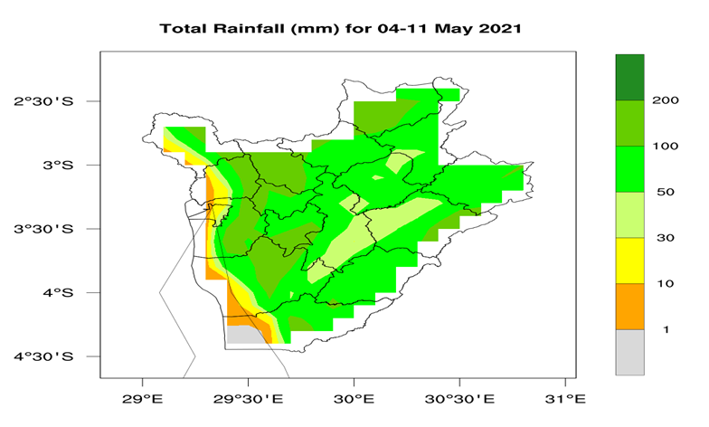 MeteoBurundi's tweet photo. Selon les prévisions météorologiques, au cours de la période du 04  au 11 mai 2021; les conditions climatiques sont prévues comme suit selon les régions naturelles du pays: @institut_du @BMineagrie  @RTNBurundi @icpac_igad https://t.co/0yDjAg7tuV