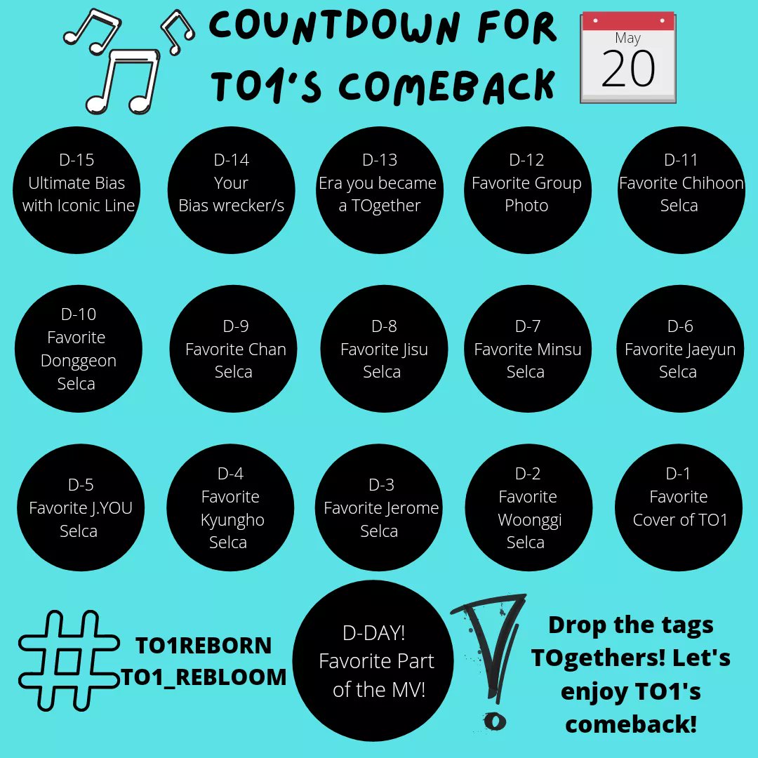 TOdayTeam1's tweet photo. Countdown for TO1's Comeback
2021.05.20  |  May 5 - May 20 

Drop the tags TOgethers! Let's enjoy TO1's Comeback! 

#TO1 #티오원 #TO1REBORN 
#TO1_REBLOOM https://t.co/PVmWbPHcAV