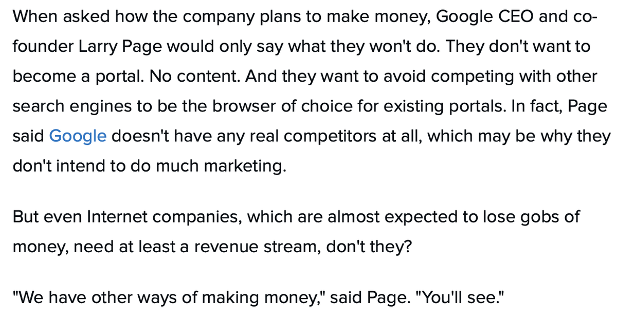 hackylawyER's tweet photo. I find old articles so insightful in thinking about how we got here, like this 1999 @ZDNet gem about Google's then unknown business model. https://t.co/WibMiz7uzt https://t.co/Zg0BimDGq5