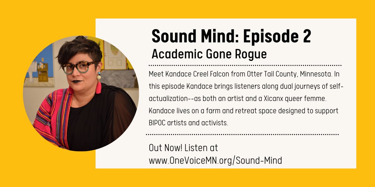 Episode 2 of Sound Mind is now available, featuring <a href="/kjcfalcon/">Kandace Creel Falcón, Ph.D.</a>! 

Listen online at OneVoiceMN.org/Sound-Mind or subscribe on your favorite platform by visiting linktr.ee/Sound_Mind.

#MentalHealthAwareness #LGBTQIA #Minnesota