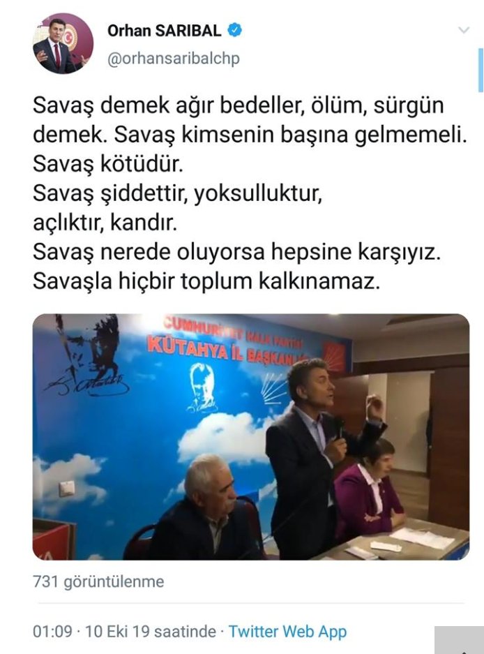 Sarıbal'ın 2019'da yapılan #BarışPınarıHareketi ile ilgili mesajı.
Tam da HDP çizgisinde bir açıklama.