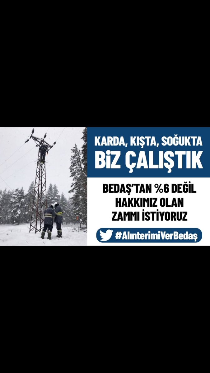 Bedaş işçileri 5,5 milyon aboneye kesintisiz şekilde elektrik sağlamak için canı pahasına çalışıyor. 
Mehmet Cengiz çuvallarla kazanırken Bedaş işçilerine asgari ücreti gibi bir ücreti, %6'lık zamları reva görüyor. 
Bedaş işçisi sesleniyor; #AlınTerimiVer
