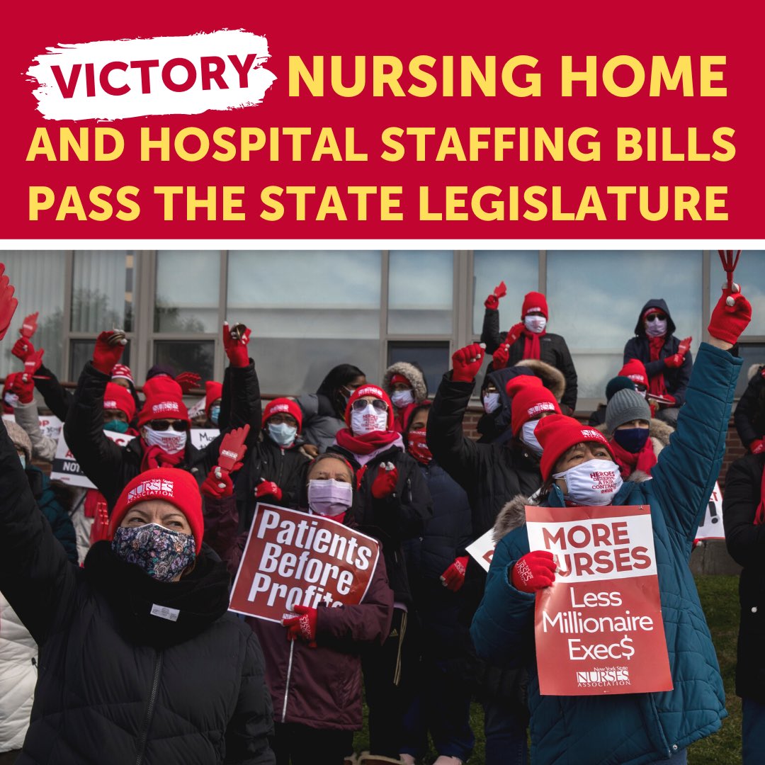 BREAKING! Nursing home and hospital staffing legislation passes the state legislature. Finally, there will be a process for setting enforceable staffing standards at every hospital and nursing home! This is a giant step in bringing equity and quality care to New York!