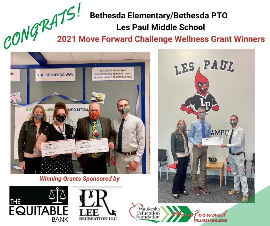 WaukEdFdn's tweet photo. Congrats to our 2021 MOVE FORWARD $1000 Wellness Grant winning schools Bethesda Elem/PTO &amp; Les Paul MS. They racked up a cumulative 247,770 movement minutes, averaging 238 minutes/student. Bethesda PTO also won a $200 Grant! Thanks to our sponsors @EquitableBank &amp; @LeeRecreation https://t.co/xnnMXcwGJC