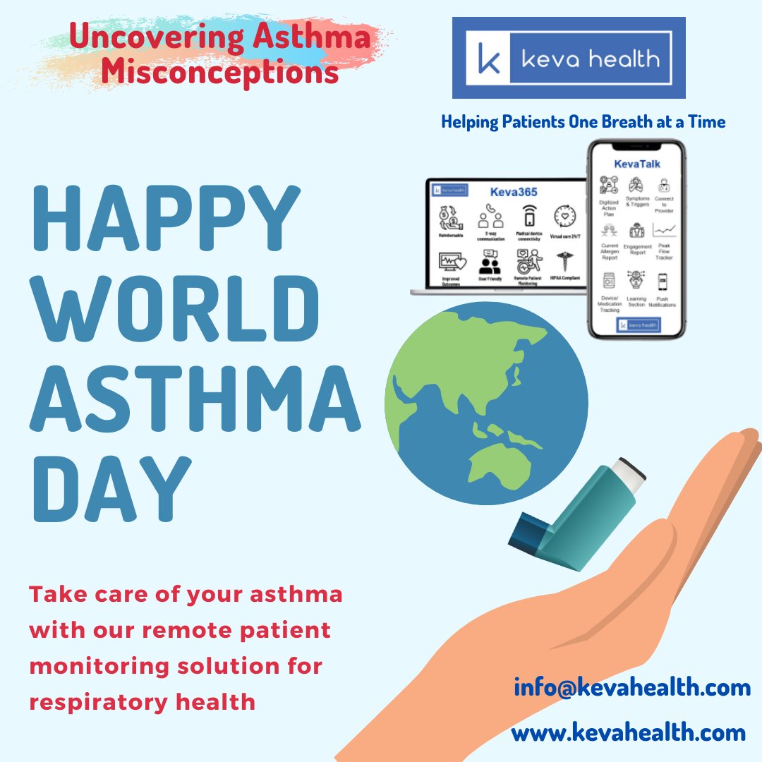 'Uncovering Asthma Misconception' - Happy #WorldAsthma Day from Keva Health!  

Visit us hubs.ly/H0MB9YZ0

#WorldAsthmaDay #HealthyLiving #HealthForAll #telehealth #rpm #remotehealth