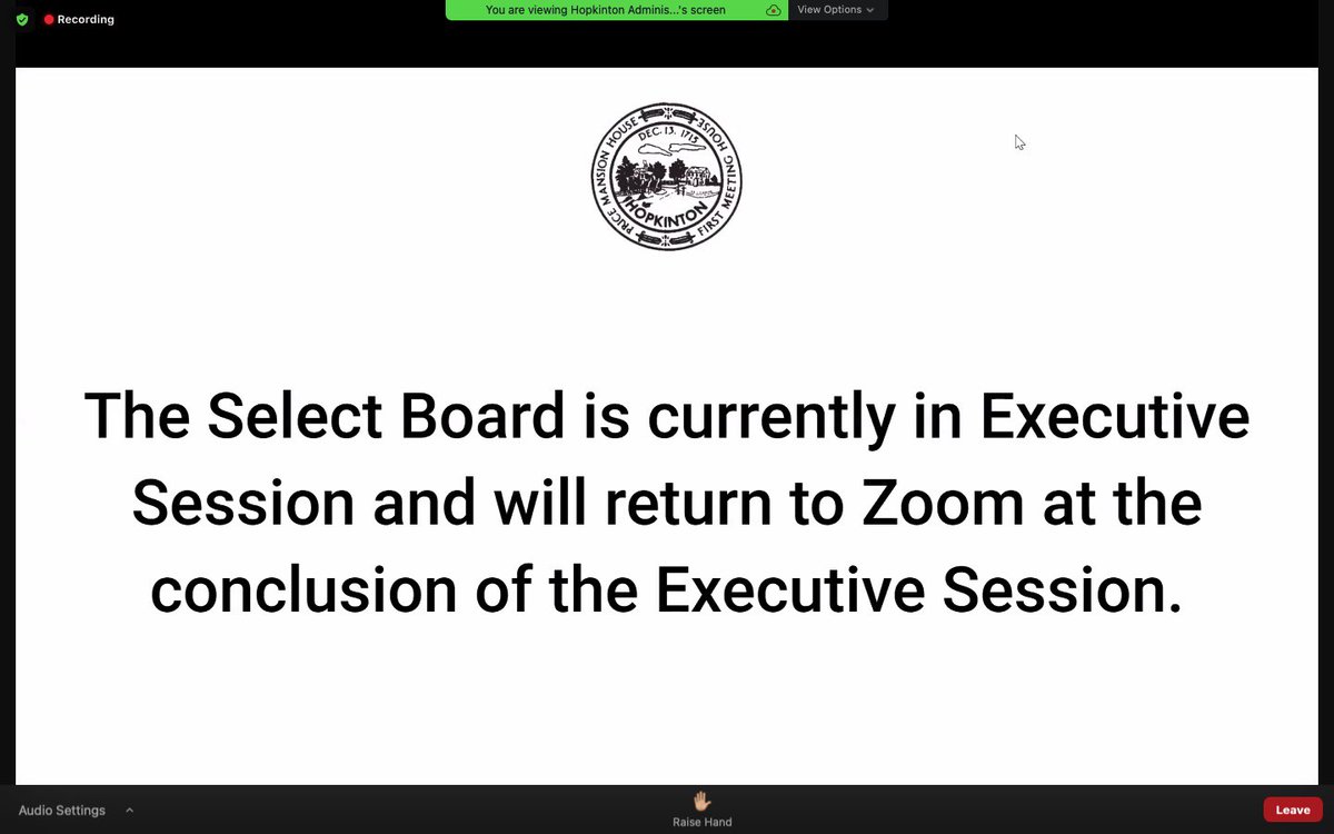 less than 10 minutes into the emergency meeting and the hopkinton select board have left their zoom webinar to go into executive session and discuss safety deployment via google meet #MikaylaMiller  #JusticeForMikayla  #JusticeForMikaylaMiller