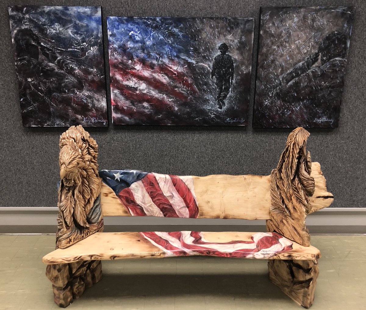 kdubsartclass's tweet photo. I received this months award from @Bernzomatic for my use of my bernzomatic on my chainsaw carved military bench! #bernzone #bernzonecontest #torch @EFWarriors @EFEAteaches @KristyDubinsky #art #chainsawcarving https://t.co/T65S4bRAPk