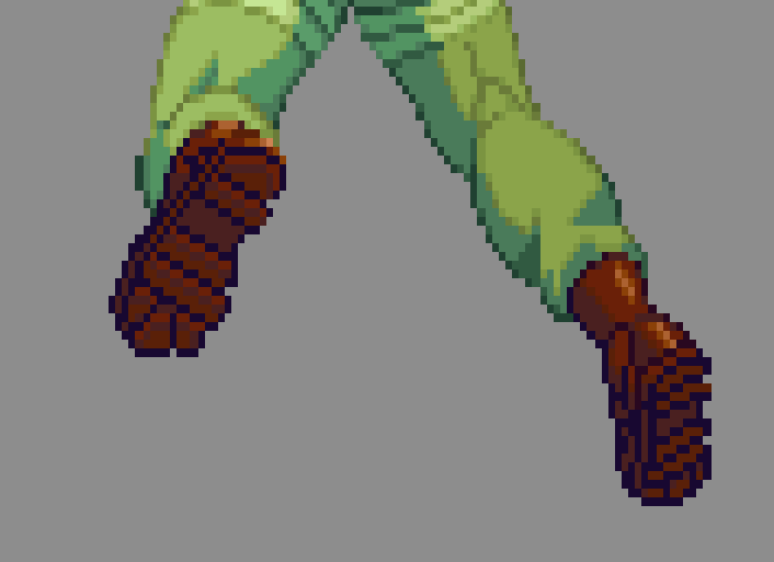 Look at how intricate these shoes are. Yet they're made with maybe 6 colors. This works because it DOESNT draw attention to itself! It's not distracting! And yet when you have time to drink it in, it's amazing! So much accounted for with pixels! Incredible! #SF3  #PixelArt