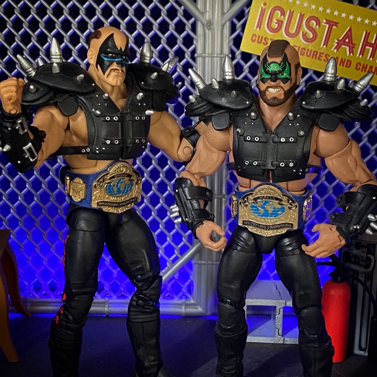 Ohhh what a russssshhhhhh. The legendary Road Warriors modeling my new custom NWA Tag Team Championship belts. 

#wweelitesquad #championshipbelts