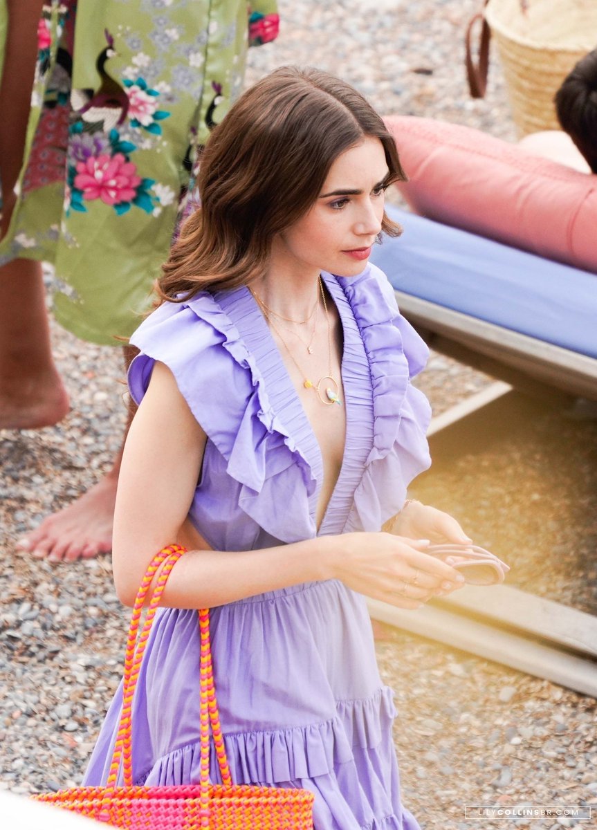 lily collins purple dress Here's the Emily in Paris Outfit That Defines Your Zodiac Sign