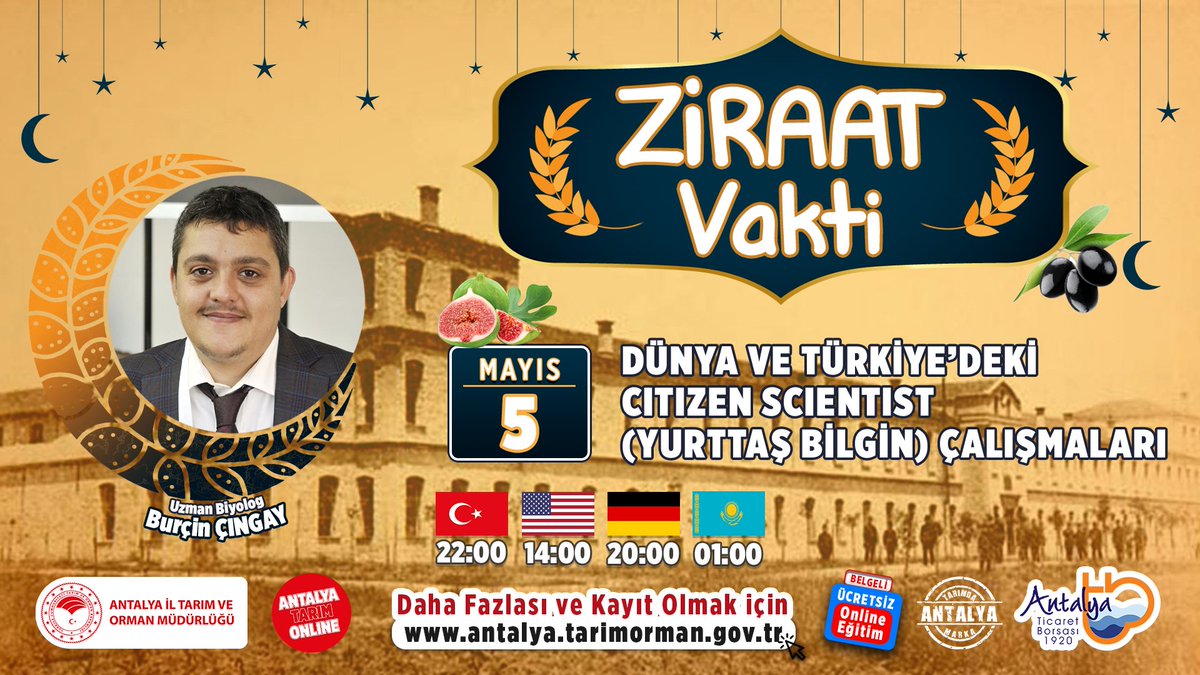 #ZiraatVakti-13

#Ramazan #Söyleşileri-13

Uzman Biyolog Burçin ÇINGAY ile

#Dünya ve #Türkiye'deki #CitizenScientist (Yurttaş Bilgin) Çalışmaları

#GelecekTarımda
#AntalyaTarımOnline

@gokhankaraca_ @alicandir  @antalyaborsa @RHisarciklioglu @ersinyazici1 @bekirpakdemirli