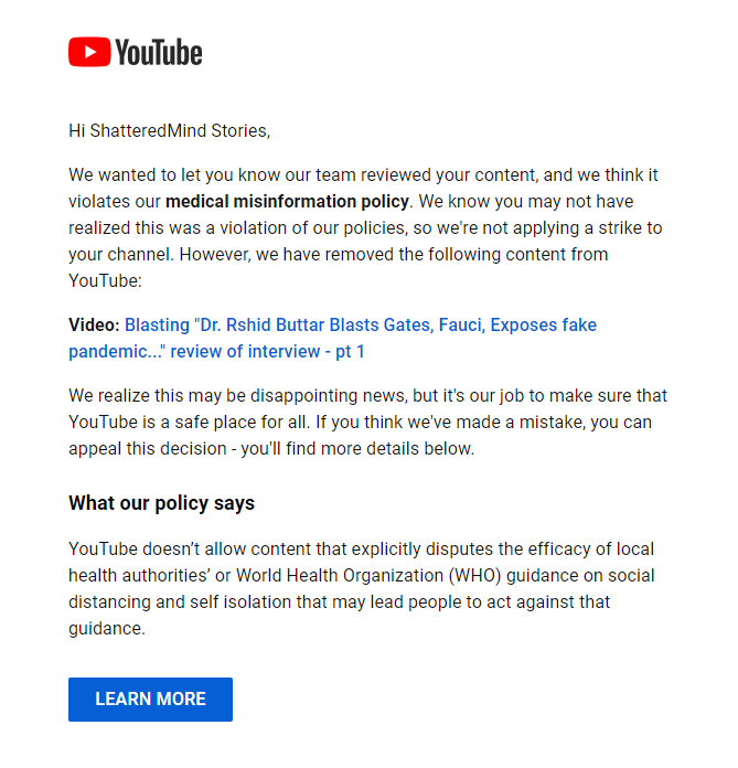 Mrs00Clean001's tweet photo. NOW I understand what all the youtubers are complaining about.

One of my debunk of misinformation video attempts have gotten removed in fear of spreading misinformation.

I was effing calling out lies and misinformation and bad logic but I still got the following: https://t.co/tvZ9qUpMll