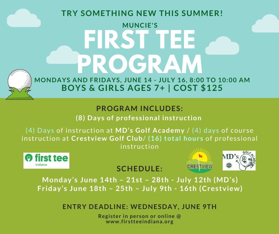 We understand money doesn’t grow on TEES, enjoy your summer without breaking the bank.  Come spend every Monday &amp; Friday playing golf with our First Tee Program!  Registration deadline is Wednesday, June 9th. For more information visit:  crestviewgolf.net/the-course/fir…