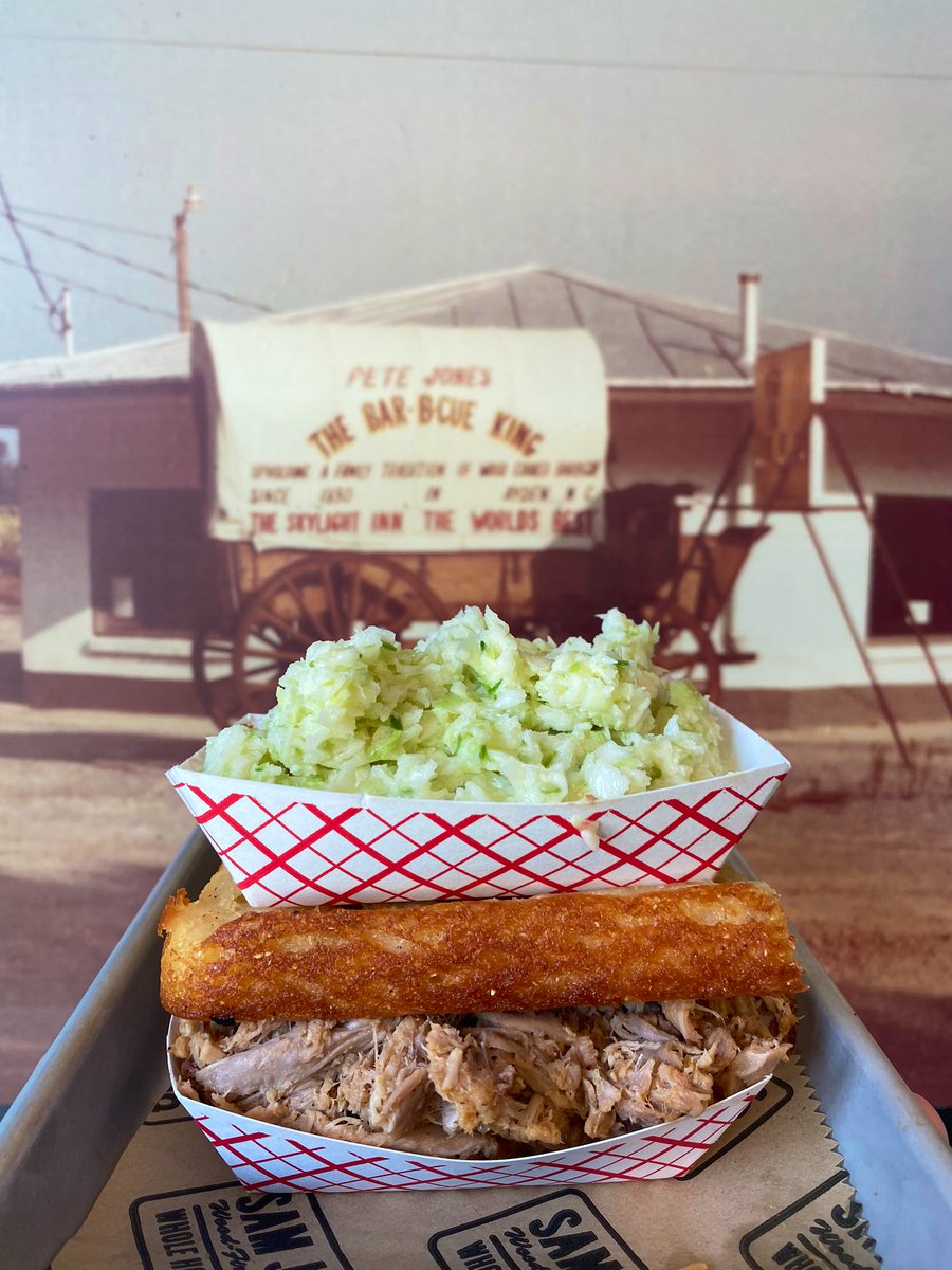 Just had to visit the newest location of  @samjones_bbq in Raleigh. The Pete Jones BBQ tray is a classic for a reason. I recommend turning the pulled chicken sandwich into a club by adding bacon, cheese, lettuce, tomato, and ranch.