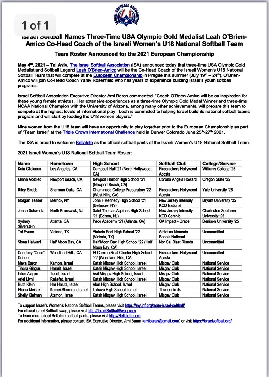 So proud &amp;honored 2 rep🇮🇱in European champ this summer in PRAGUE from <a href="/BellmoreJFK/">John F. Kennedy HS</a> 👀my squad 💪🥎<a href="/BaseballBros/">Baseball Bros</a> <a href="/BryantUniv/">Bryant University</a> <a href="/BBOS_Nation/">Rick Cowan</a> <a href="/BryantSoftball/">Bryant Softball</a> @BryantSBCoach <a href="/SoftballIts/">Because_Its_Softball</a> <a href="/Los_Stuff/">Carlos Arias</a> <a href="/AdamSchefter/">Adam Schefter</a> <a href="/BaseballBros/">Baseball Bros</a> <a href="/heyitsCoachJP/">Coach JP</a> <a href="/softball_dugout/">The Softball Dugout</a> #Israel #Europe #Czech