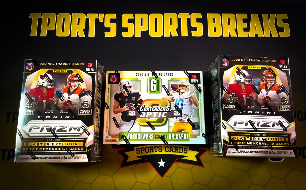 Tport27's tweet photo. Hello all! We have our BIGGEST Football break scheduled on  5/6 at 9PM CST or when it fills! This break will be a PICK YOUR TEAM format!

x2 2020 NFL Prizm Blasters
x1 2020 Optic Contenders Hobby Box

🔽 Purchase your spots on my site linked below! 🔽
https://t.co/a9DeNICW64 https://t.co/Om8ObF2f3y