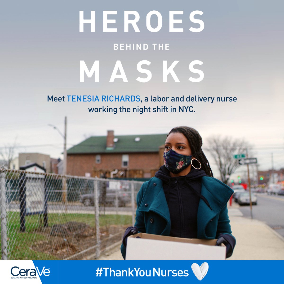 cerave's tweet photo. Join us in celebrating the stories of four incredible nurse heroes. #ThankYouNurses #HeroesBehindTheMasks