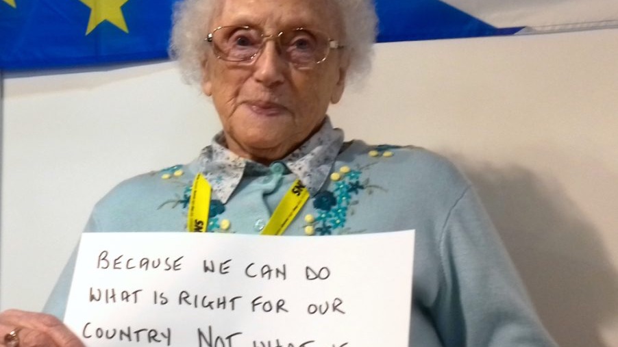 MillionScottish's tweet photo. Margaret is 96. When @NicolaSturgeon saw from the stage how moved Margaret was at her Conference speech, she sought her out for a special big hug after!  Margaret wants to tell you, vote for Scotland's right to choose! 'Because we can do what is right for our country.' #SP21 https://t.co/xofEK9zRST