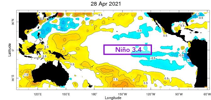 climatesociety's tweet photo. The latest weekly Nino3.4 SST anomaly is -0.4ºC, which is within the neutral ENSO range. This map and more in our data library: https://t.co/sxpdQ5lhvl. + More about ENSO: https://t.co/GldQNBgs3D. https://t.co/iLNfdacSqp