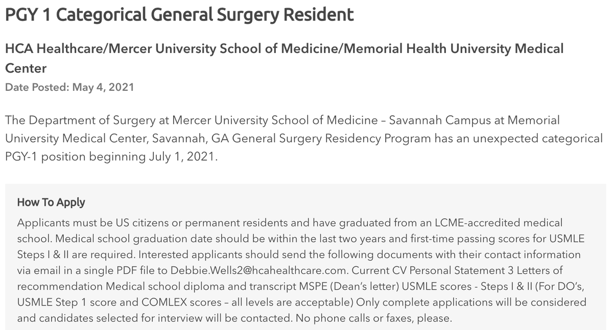 nnourthernlight's tweet photo. PGY-1 Categorical General Surgery Position 
at HCA Healthcare/Mercer University School of Medicine
start July 1, 2021 

Contact: Debbie.Wells2@hcahealthcare.com

#scramble2021 #medtwitter @Inside_TheMatch @UnmatchedMD https://t.co/RKsllufjWF