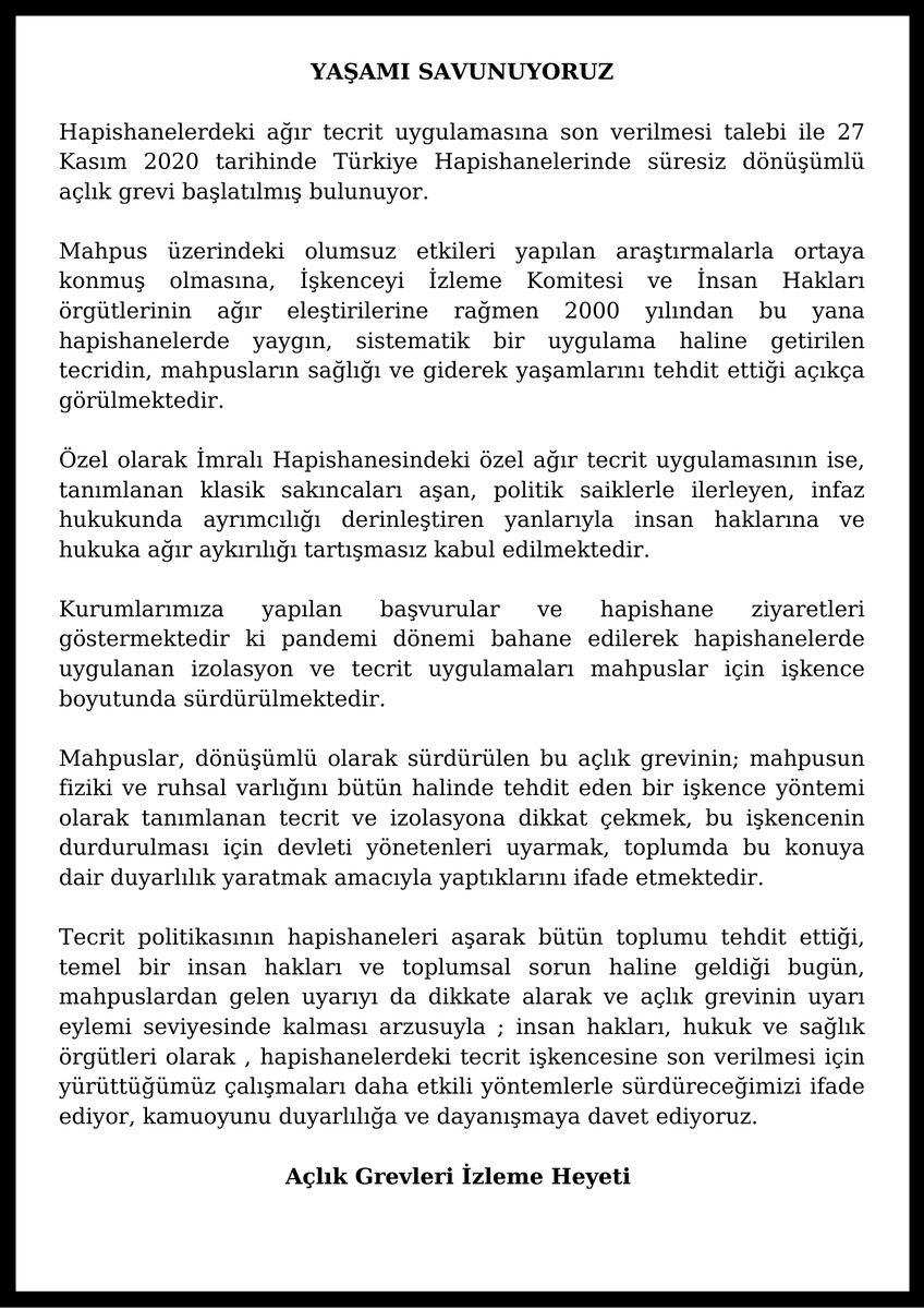 aclikgrevizleme's tweet photo. Yaşamı Savunuyoruz! #AclıkGrevineSesOl https://t.co/yPGqsoHtXb