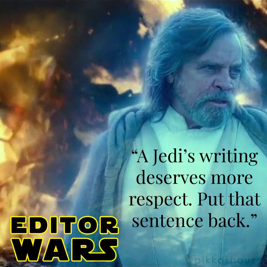 pikkoshouse's tweet photo. Last one for 2021! Master Luke pushes back on a particular edit. #EditorWars #Maythe4th #writingcommunity #editorslife https://t.co/RCXL49Fh7Z