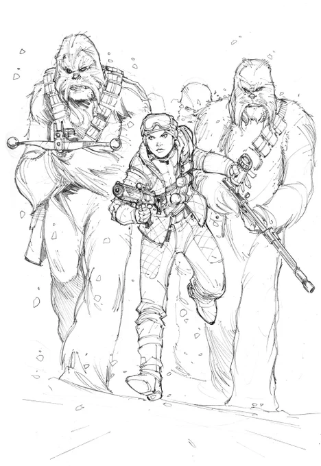 I haven't drawn a lot of Star Wars stuff, but here is an old sketch of Leia and some Wookiee commandos based off an awesome idea from @GailSimone #MayThe4thBeWithYou 