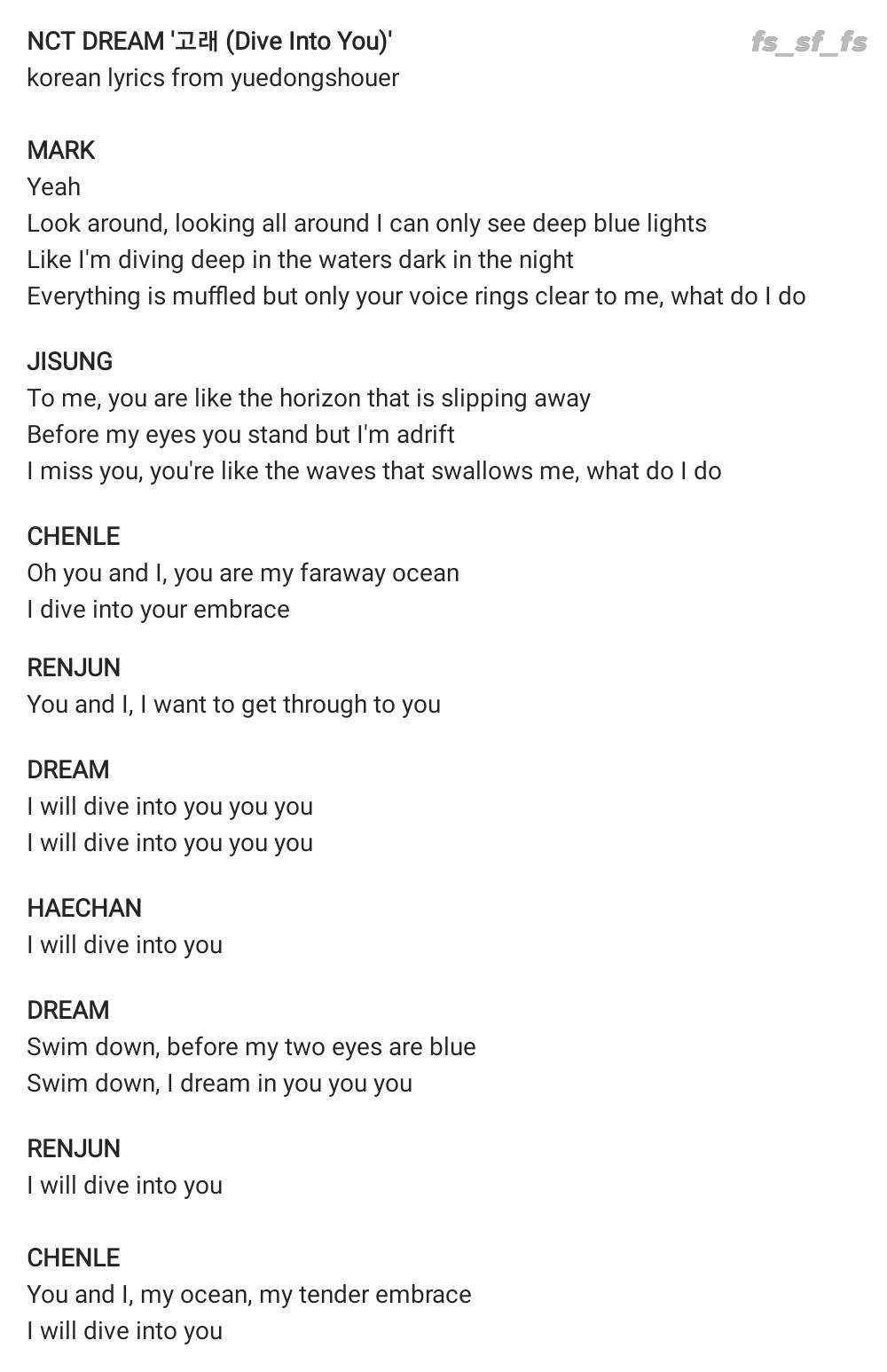 Sunspot On Twitter Nct Dream 고래 Dive Into You Snippet Lyrics Translation Korean Lyrics From Yuedongshouer 해찬 Haechan Nct해찬 Nctdream Https T Co Fk3lgoztml