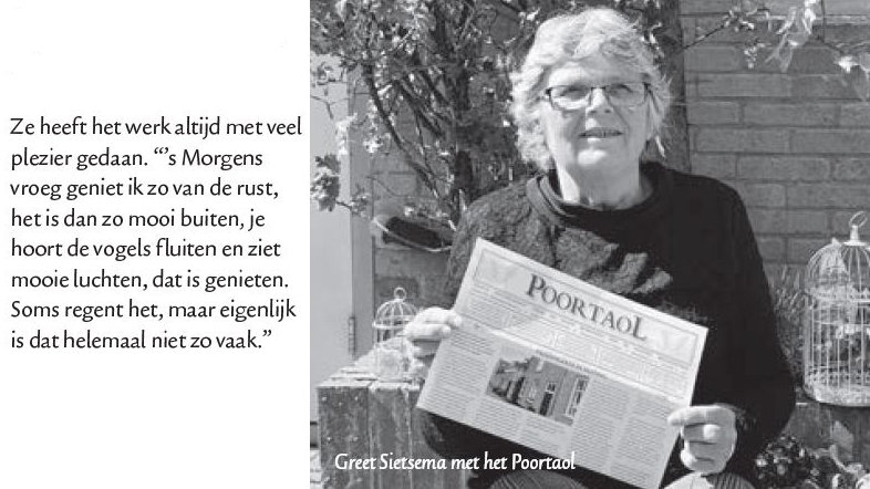 Poortaol nr 23 - uitgave 3 mei 2021.
Met o.a. Na 22 jaar stopt Greet Sietsema met kranten bezorgen.
bit.ly/3xIL2n8