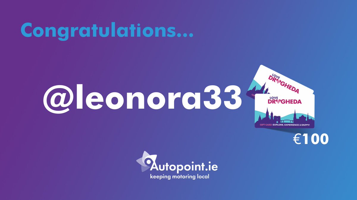A big thank you to everybody for supporting us in the last hour! 

Remember to visit Autopoint.ie 😉

We have our winner... 
Ps: Thank you very much <a href="/maureen_ward/">Maureen (Mo) Ward</a> for having us! What a fantastic network...  

#KeepingMotoringLocal #LouthChat