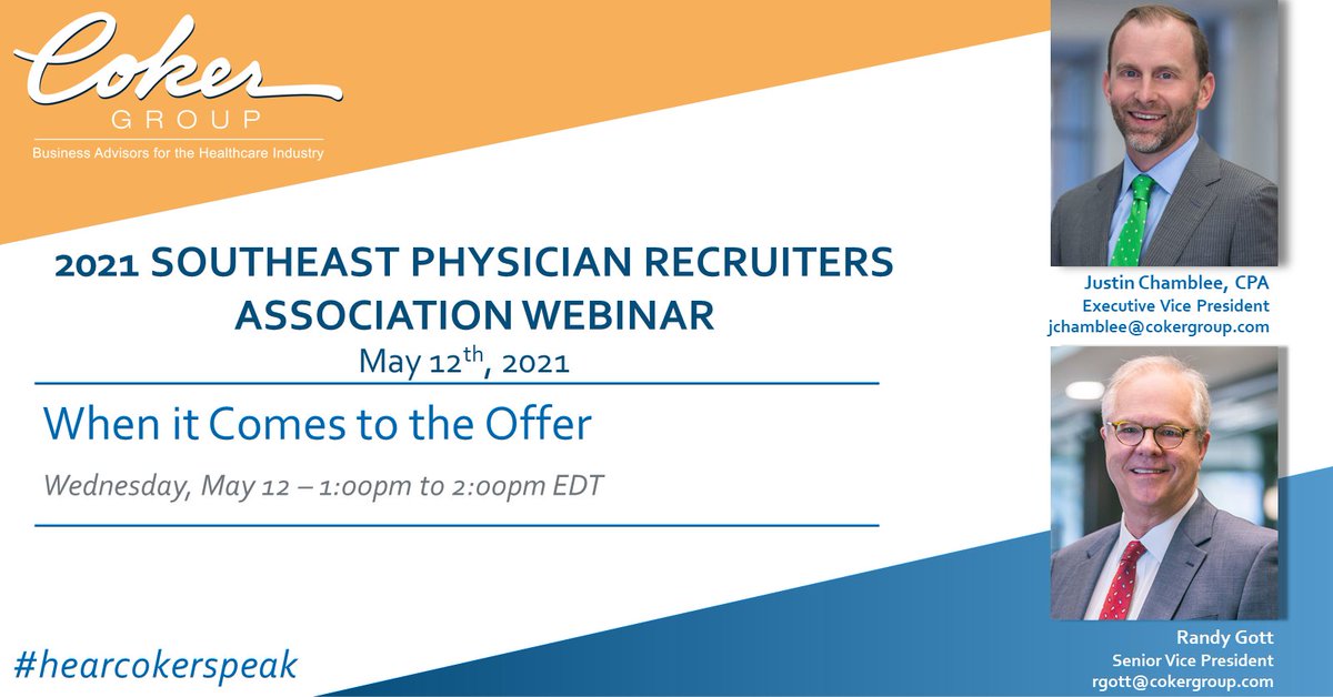 Coker (@cokergroup) on Twitter photo May Speaking Announcement No. 2 📣 <a href="/Justin_Chamblee/">Justin Chamblee</a> and <a href="/RandyGott_CG/">Randy Gott</a> are hosting a webinar for SEPRA (<a href="/theAAPPR/">AAPPR</a>). Their session will focus on the development of a competitive recruitment package.
Reply if you have questions! #HearCokerSpeak
Register: ow.ly/LCNS50EEFZt May Speaking Announcement No. 2 📣 <a href="/Justin_Chamblee/">Justin Chamblee</a> and <a href="/RandyGott_CG/">Randy Gott</a> are hosting a webinar for SEPRA (<a href="/theAAPPR/">AAPPR</a>). Their session will focus on the development of a competitive recruitment package.
Reply if you have questions! #HearCokerSpeak
Register: ow.ly/LCNS50EEFZt