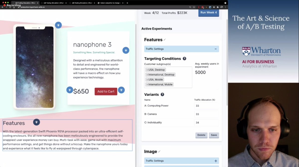 WhartonHumanAI's tweet photo. During this afternoon's technical workshop, #AnalyticsCon attendees learned the fundamentals of #ABtesting & how to interpret results. They were also introduced to @WhartonAIB’s new A/B Testing Simulation Game, which provides hands-on training for business professionals. https://t.co/6vqmmJQtKk