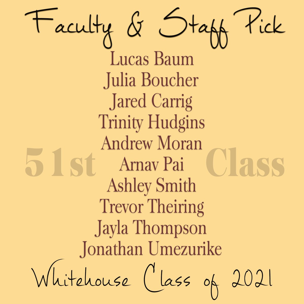 WhitehouseISD's tweet photo. The faculty and staff at Whitehouse High School have spoken. The Top 10 Seniors have been chosen! Congratulations students!
Beginning in 1970, the employees of WHS pick the Top 10 graduating Seniors who they feel best represent WHS based on academics, talent, and leadership. https://t.co/I7dMd9ZOHY