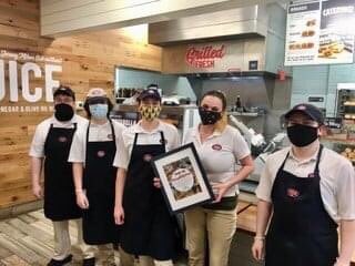 When the staff at Jersey Mike's White Marsh heard I had berger cookies 🍪 for them, everyone jumped 🤸 out to take a picture! 
So happy you all were happy!  Thanks for supporting the Coolest Kids Fighting Cancer! 😍