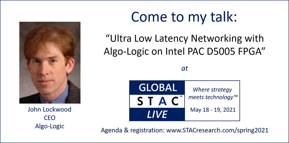 Learn how to trade with ultra-low-latency using Intel FPGA with a pre-built gateware framework that with a full network stack and associative lookup engine in logic at STACresearch.com/spring2021