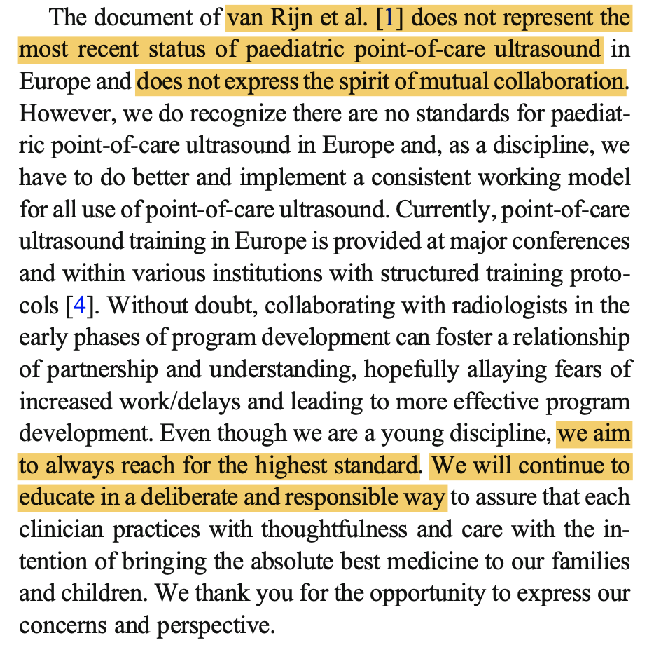 Dan Kim (@dan___kim) on Twitter photo Congratulations <a href="/niccoparri/">Niccolò Parri</a> et al on a thoughtful and measured response to the European Society of Pediatric Radiology's divisive position statement on #pocus
"Just like the stethoscope, ultrasound belongs to all specialties"
link.springer.com/article/10.100… Congratulations <a href="/niccoparri/">Niccolò Parri</a> et al on a thoughtful and measured response to the European Society of Pediatric Radiology's divisive position statement on #pocus
"Just like the stethoscope, ultrasound belongs to all specialties"
link.springer.com/article/10.100…