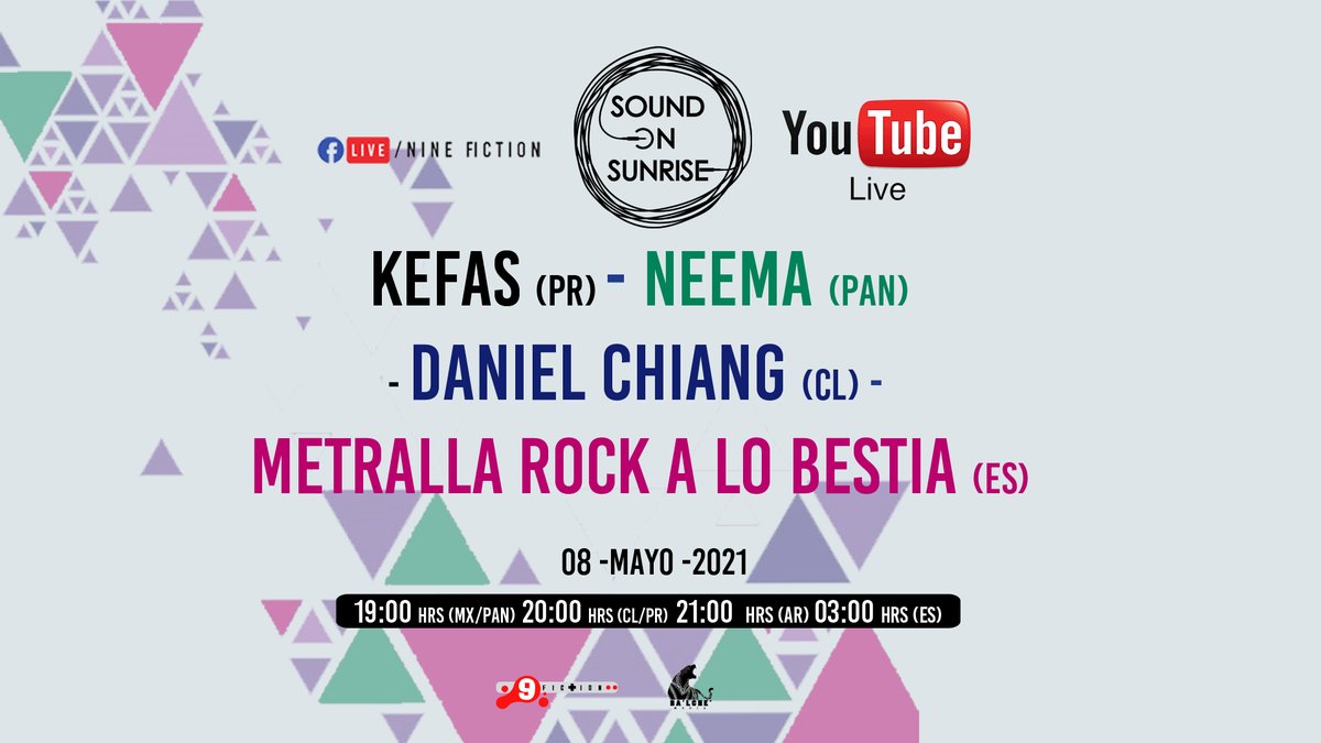 Llegamos a 26 ediciones, así que acompaña a Jess Serrano este sábado 8 de mayo para que desfrutes del sonido de <a href="/kefasmusic/">Kefas</a> <a href="/danchiangchile/">Daniel Chiang</a> <a href="/Neemamusic/">Neema</a> @metrallarockalobestia 
 #ResistenciaCultural #Quédateencasa #SoundonSunrise #musica #streming #streminglive