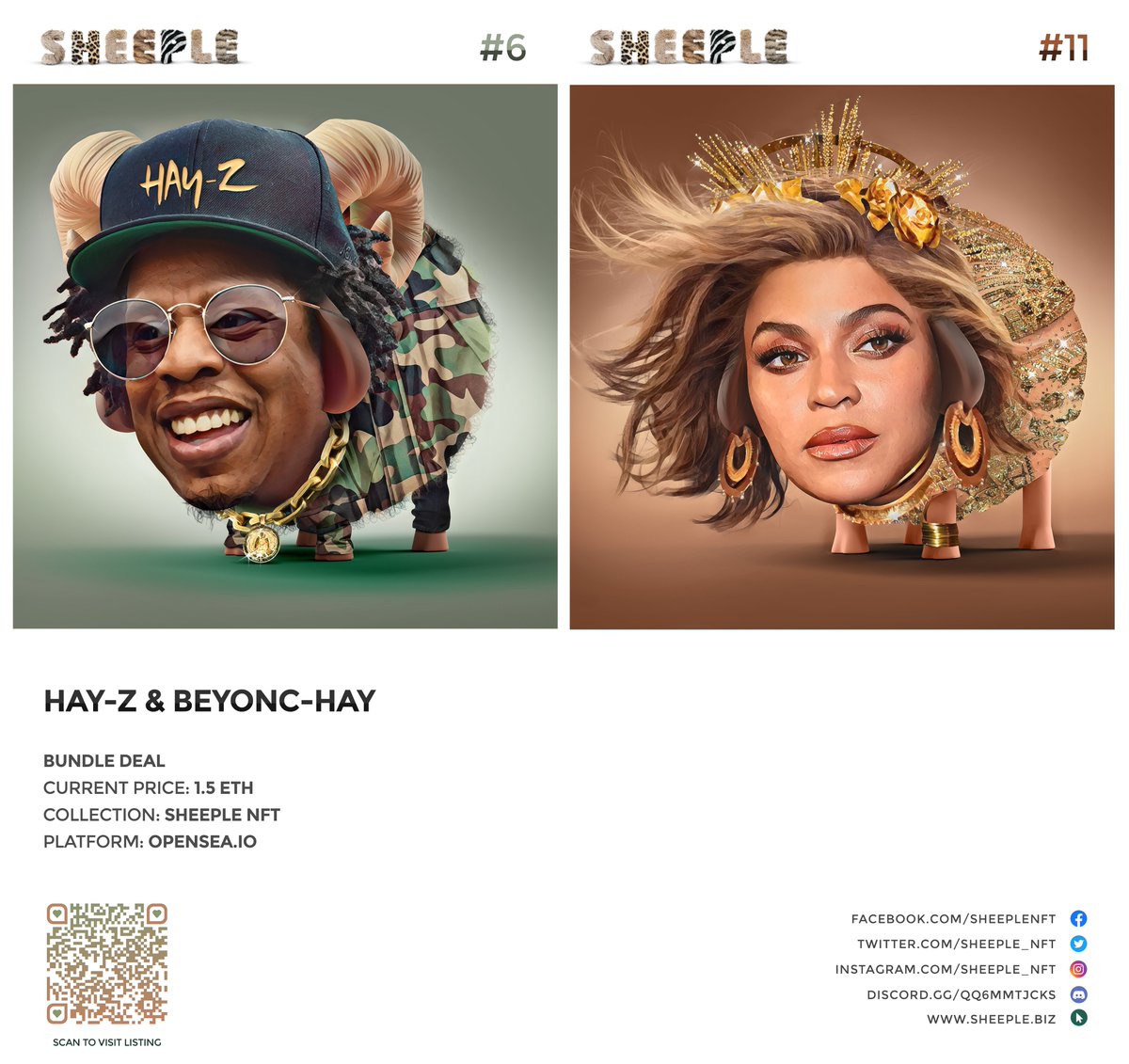 Sheeple_nft's tweet photo. 🚨🚨 NFT DROP - Hay-Z &amp; Beyonc-Hay 🚨🚨
This is the perfect opportunity to adopt the most well-known, husband and wife sheeple-duos in the world. 😍

https://t.co/LvtAX9p9Lt

#JayZ @Beyonce #NFT #NFTCommunity #nftart #NFTCommunity #NFTartist #nftcollectors #NFTdrop #folloback https://t.co/kyFvQAcDWL