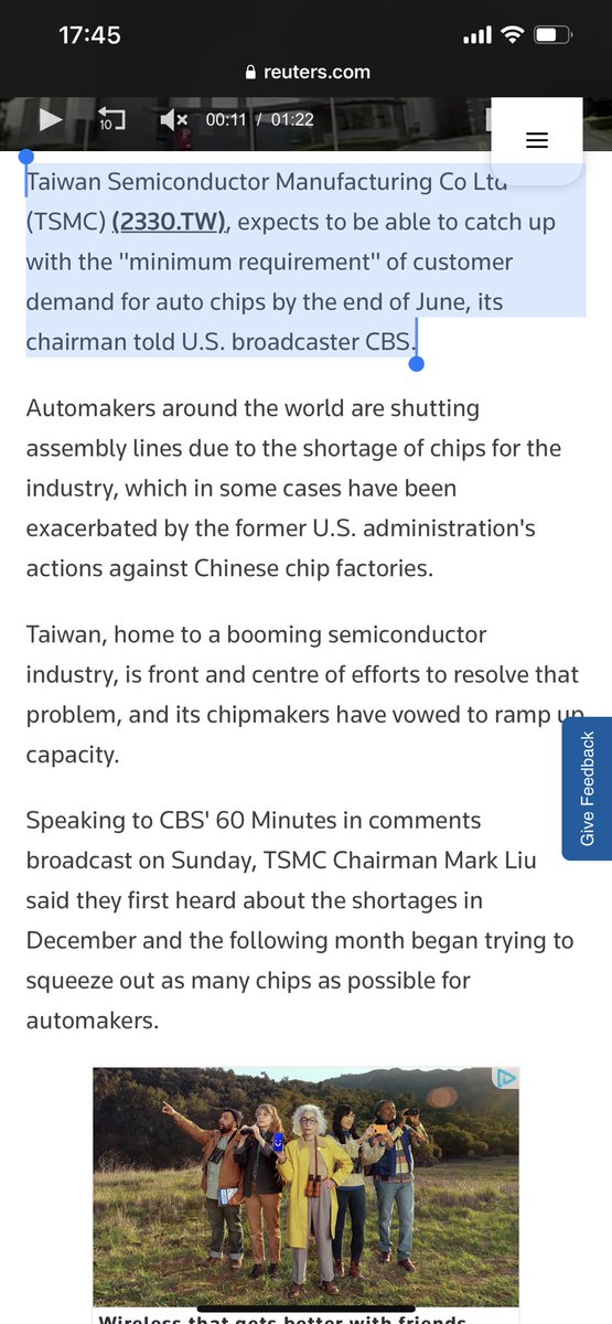 drewsov's tweet image. $NIO Taiwan Semiconductor Manufacturing Co Ltd (TSMC) expects to be able to catch up with the "minimum requirement" of customer demand for auto chips by the end of June, its chairman told U.S. broadcaster CBS. #endofshortage