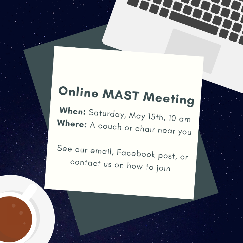 MASTMadison's tweet image. Our next online MAST meeting will be May 15th at 10 AM. For meeting details, check our or email, Facebook post, or contact us. Hope to see you on the 15th!