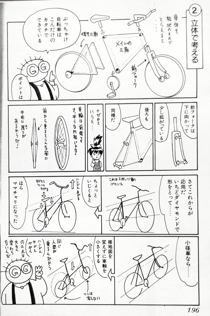 Twitter 上的 宮尾岳 自転車の簡単な描き方 ママチャリで急ぐ女の子 地面のパースに車輪を置く 車輪の中心のハブを描く ハブを結んだ線より少し下にギアクランクの楕円を置く この時にクランクのアタリを付ける そこからナナメにシートチューブの線を立てる