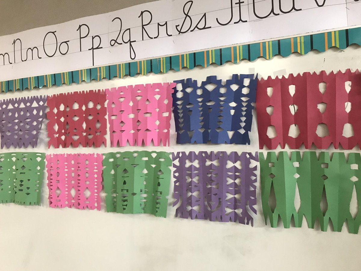 Ms_Vozar3rd's tweet photo. Yesterday we read an informational text about Papel Picado that included the steps to make it, so of course we had to try it out! #robisonstrong @CFISD_ELAR2_5 https://t.co/V8kXTWjKow