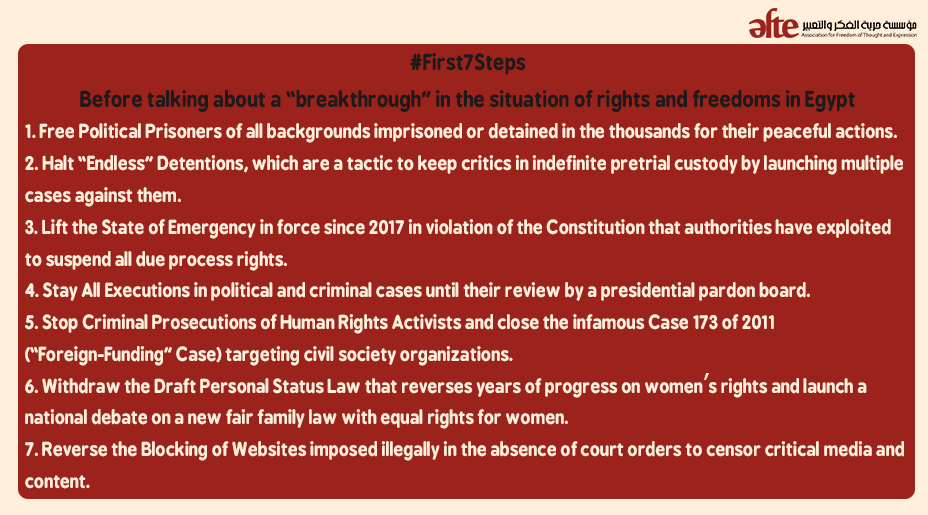 afteegypt's tweet photo. 5 Egyptian human rights organizations announced today a list of 7 urgent measures to stop the unprecedented deterioration that #Egypt is witnessing in the #humanrights situation over the past years. #First7Steps
@eipr @ECRF_ORG @anhri @elnadeem
Read more https://t.co/NsJJiszIk7 https://t.co/BN27Lr82Bd
