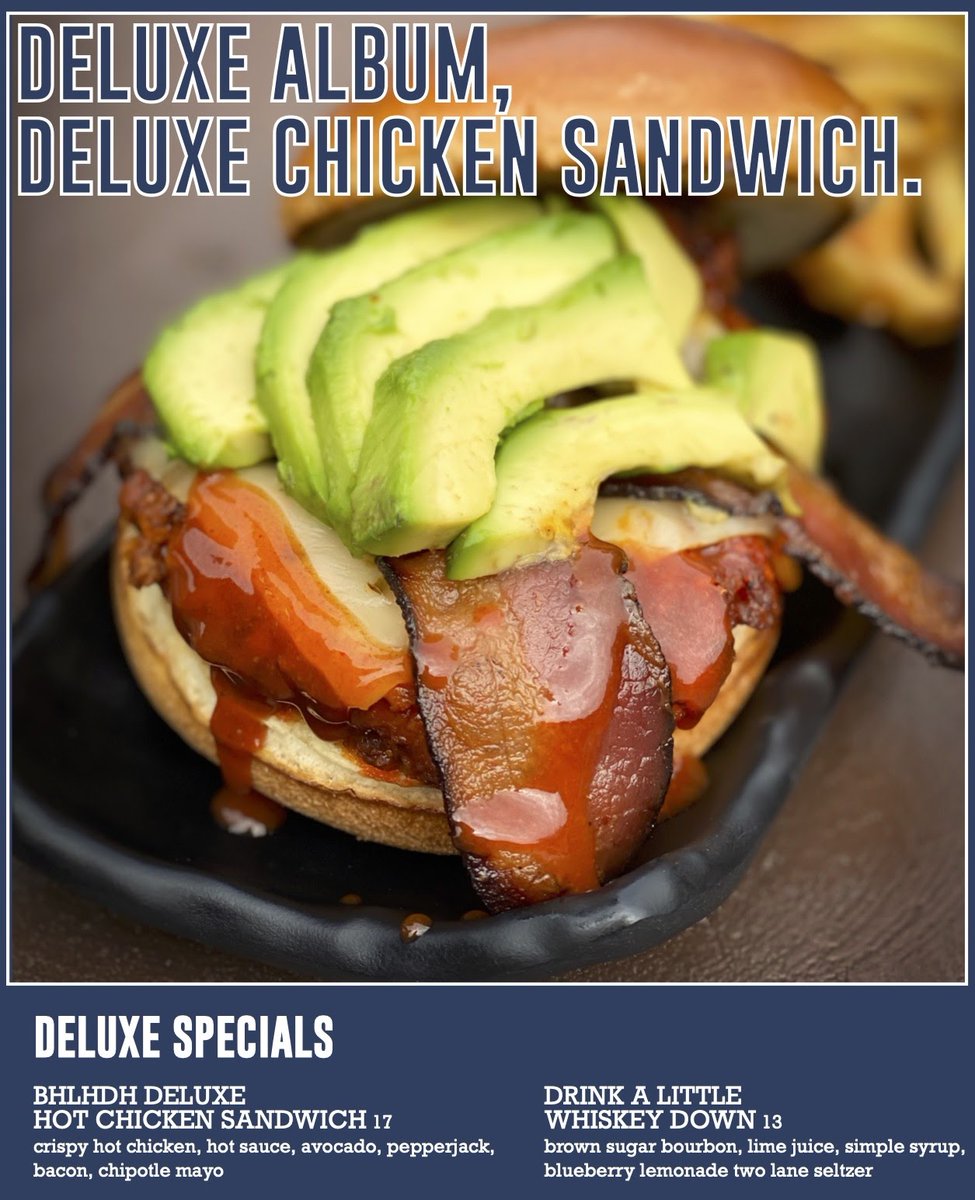 lukebryan's tweet image. To celebrate the release of “Born Here Live Here Die Here (Deluxe)” the crew at @Lukes32Bridge created an awesome Deluxe Chicken Sandwich. If you find yourself in Nashville go get yours paired with a special #DrinkALittleWhiskeyDown cocktail.