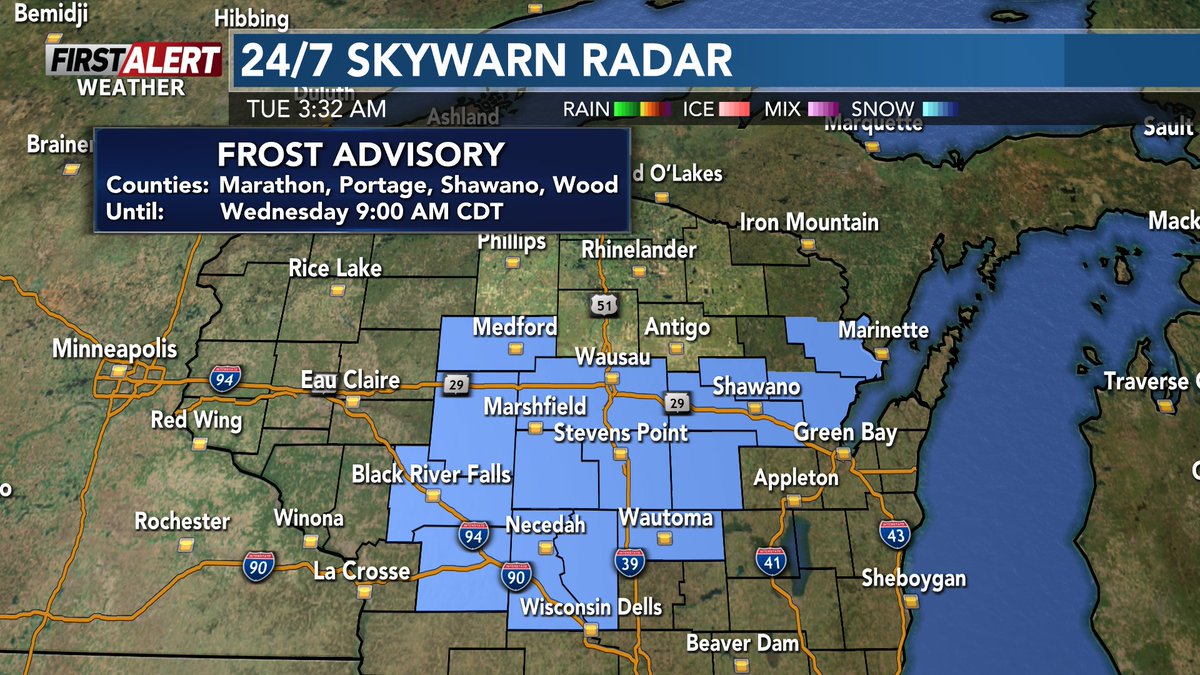 Chad_WSAW's tweet photo. Just a reminder, that a #Frost #Advisory is in effect later tonight with low temps in the lower 30s by tomorrow morning. There will be several more cold lows like this for the rest of the week, so if you cover plants tonight, you'll want to again the rest of the week. https://t.co/r5cL8CNj7A